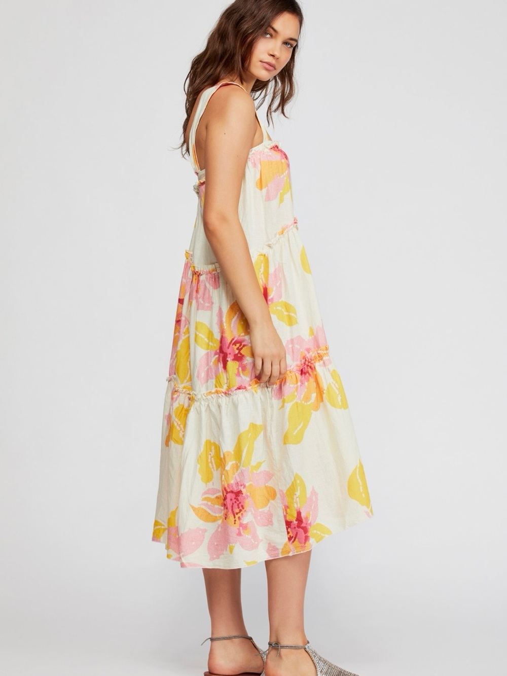 Free People Pink and Yellow Floral Maxi Dress